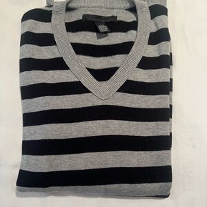 Kenneth Cole Men's Striped V-Neck Sweater - Gray and Black